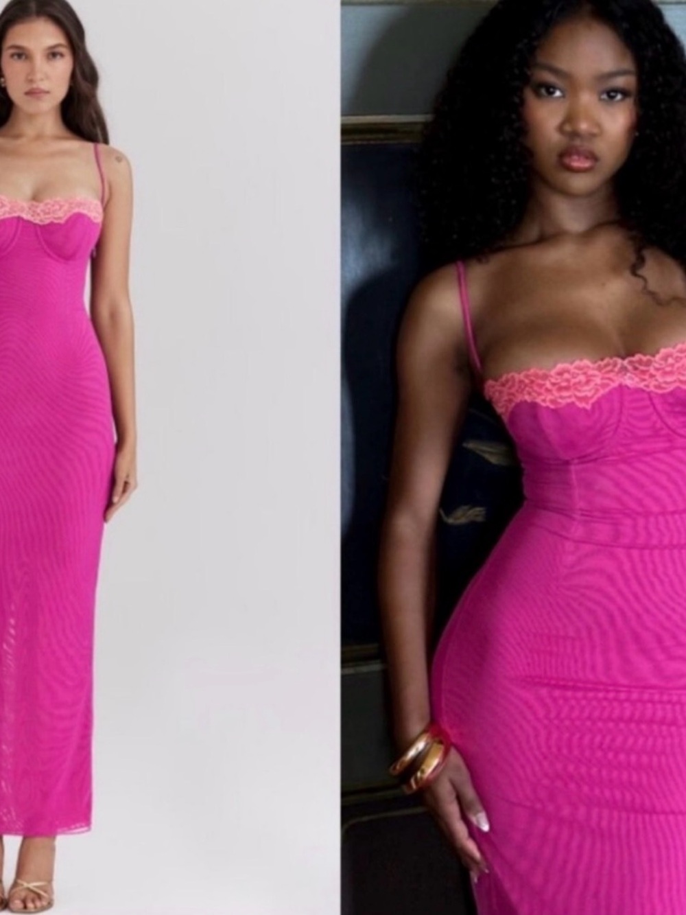 House of CB MEDIUM Pink Lace-Trim Slip Dress for Women